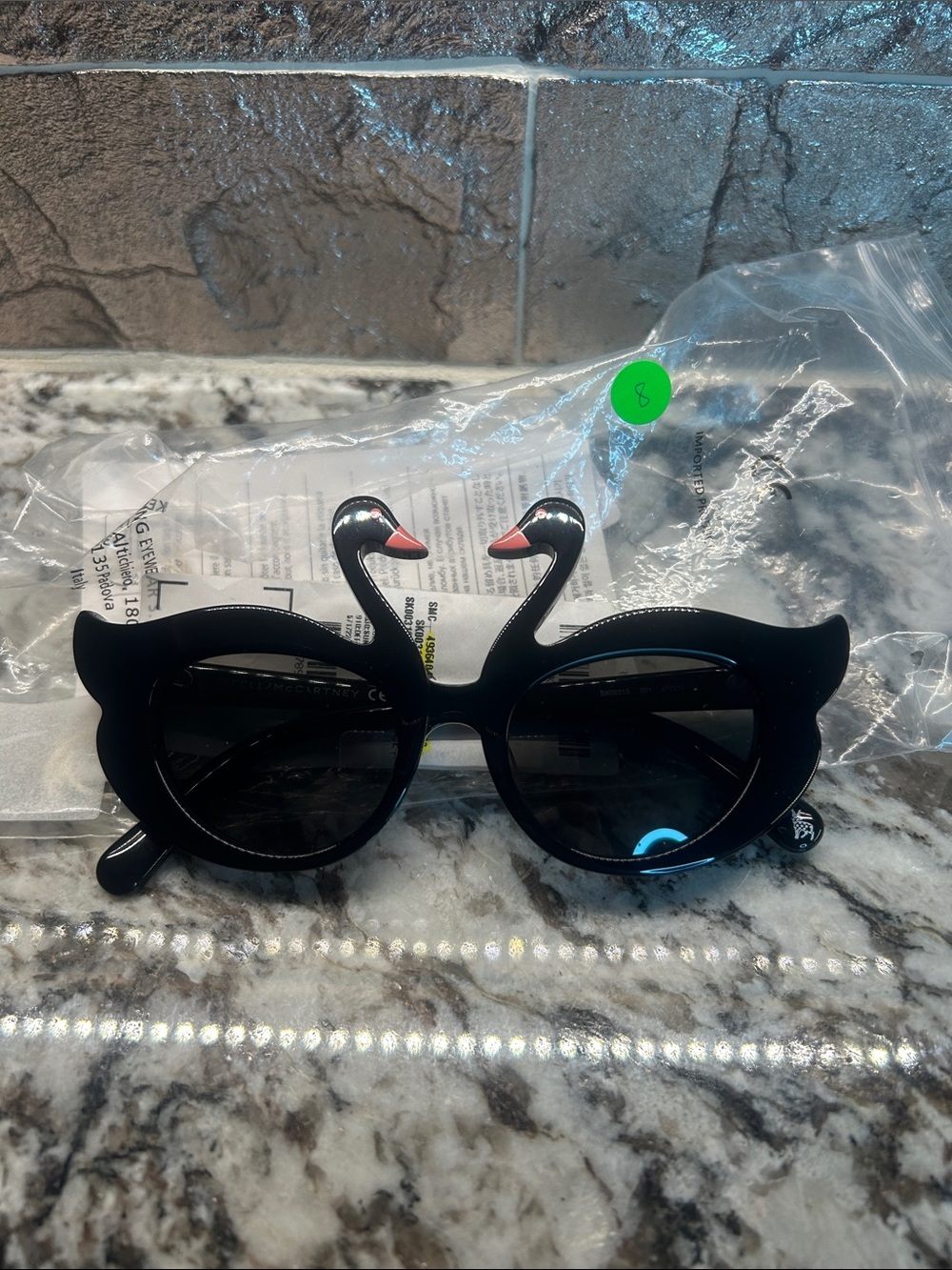 Stella McCartney Black Swan Kids Sunglasses with Pink Beak Accents NWT
